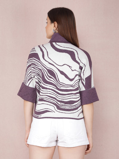 Purple Jacquard High Neck Sweater-Women Sweaters-Crimsoune Club