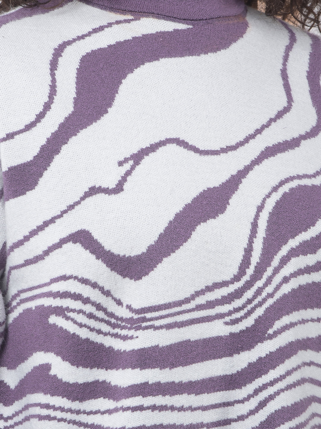 Purple Jacquard High Neck Sweater-Women Sweaters-Crimsoune Club