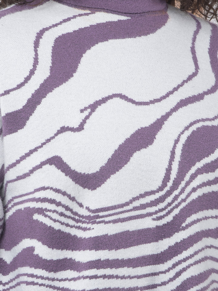 Purple Jacquard High Neck Sweater-Women Sweaters-Crimsoune Club