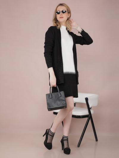 Black Jacquard Long Length Shrug-Women Shrugs-Crimsoune Club