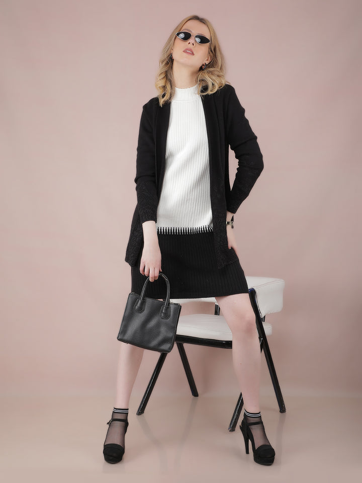 Black Jacquard Long Length Shrug-Women Shrugs-Crimsoune Club
