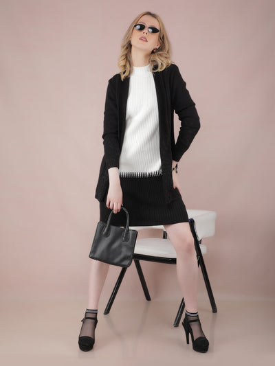 Black Jacquard Long Length Shrug-Women Shrugs-Crimsoune Club