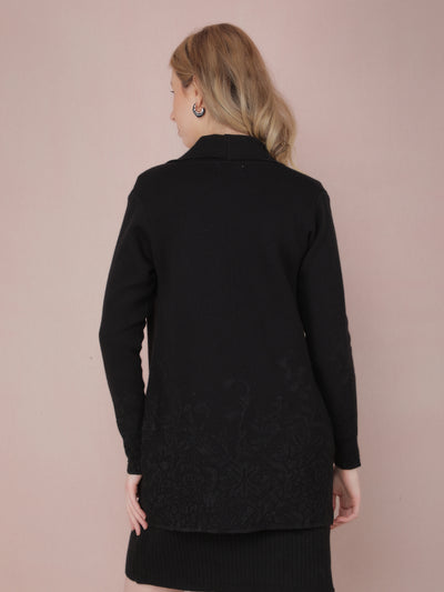 Black Jacquard Long Length Shrug-Women Shrugs-Crimsoune Club