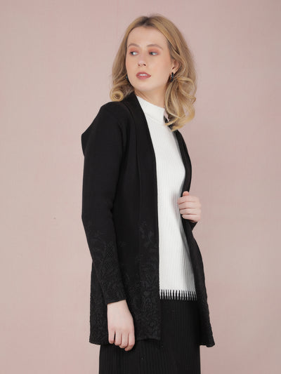 Black Jacquard Long Length Shrug-Women Shrugs-Crimsoune Club