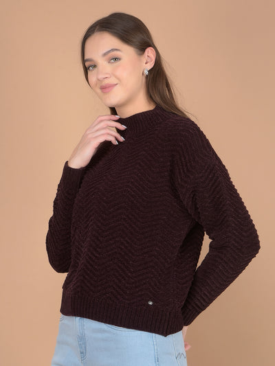 Wine Printed Sweater-Women Sweaters-Crimsoune Club