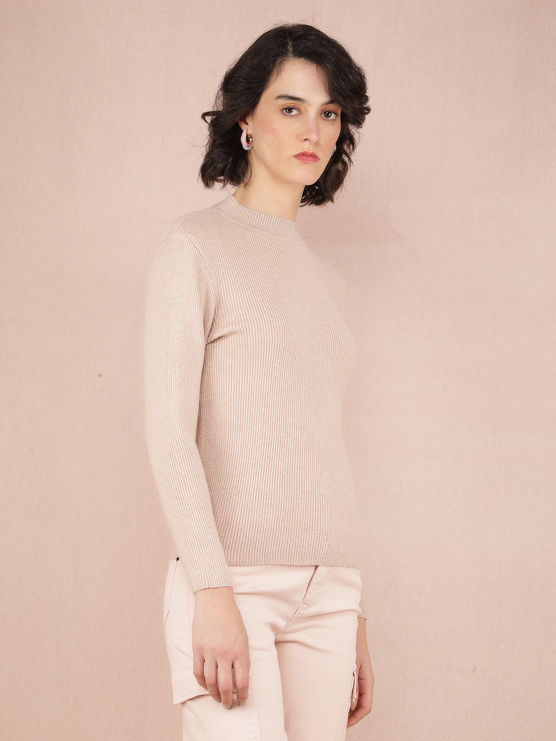 Beige Sweater-Women Sweaters-Crimsoune Club