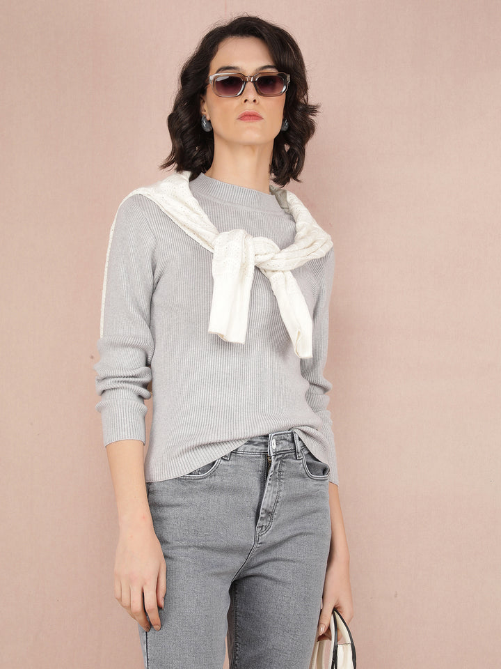 Grey Sweater-Women Sweaters-Crimsoune Club