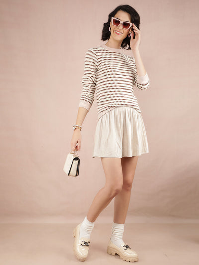 Peach Printed Sweater-Women Sweaters-Crimsoune Club