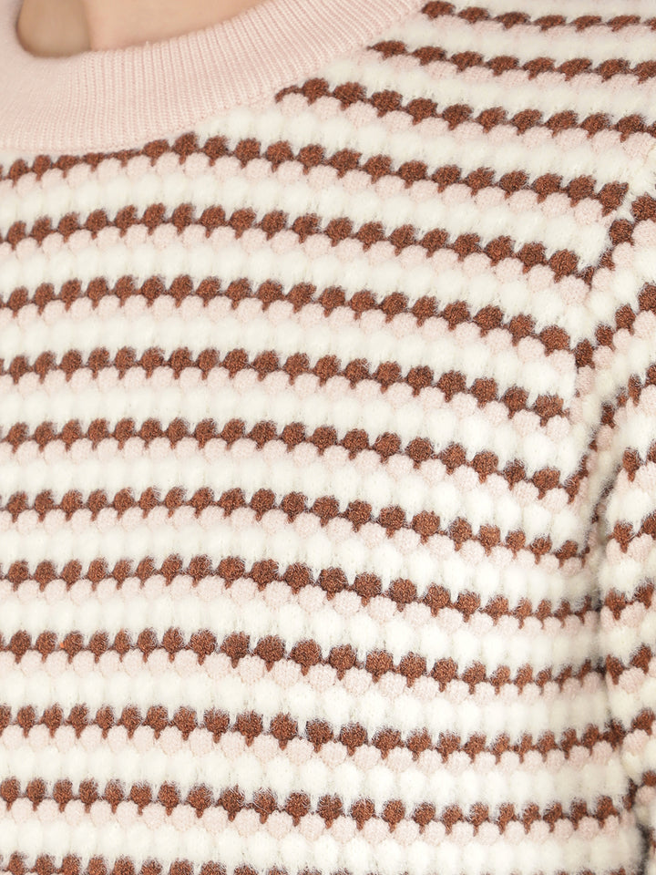 Peach Printed Sweater-Women Sweaters-Crimsoune Club