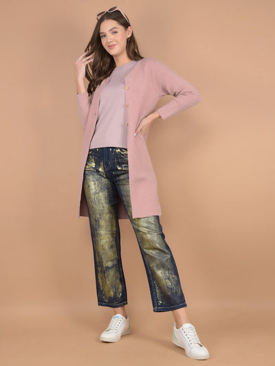 Pink Knee Length Cardigan-Women Sweaters-Crimsoune Club
