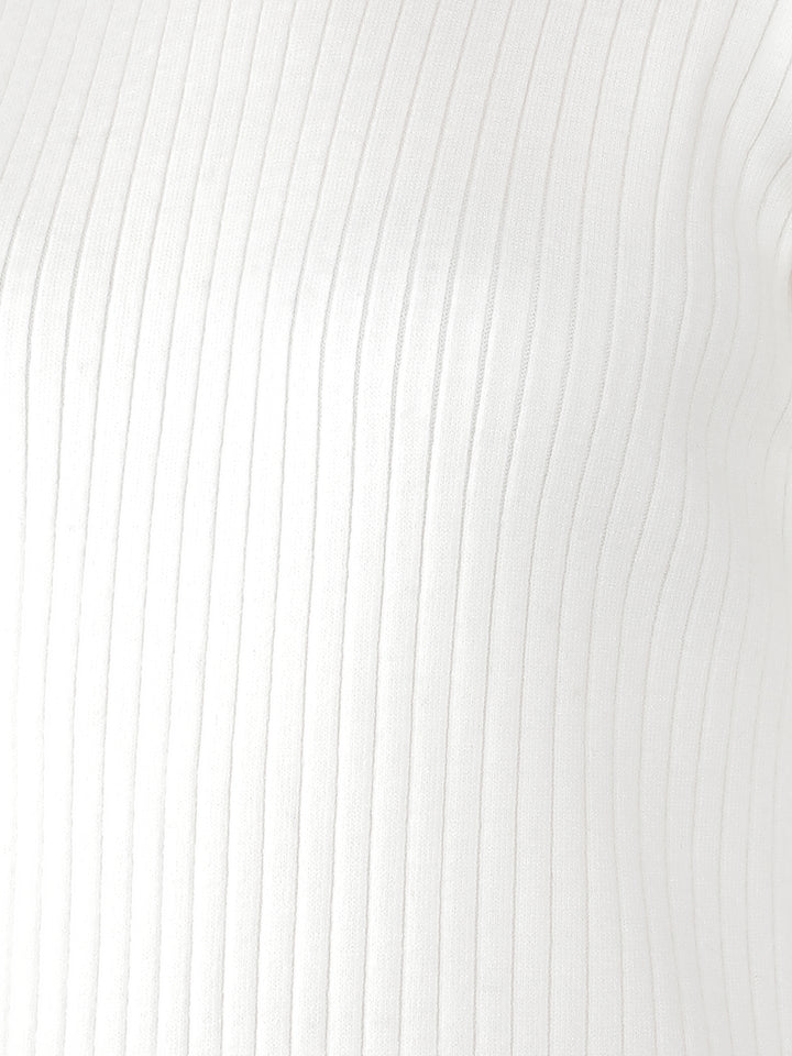White Color-Blocked High Neck Knitted Dress-Women Dresses-Crimsoune Club