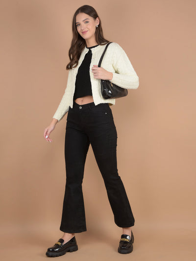 Off White Embellished Cardigan-Women Sweaters-Crimsoune Club