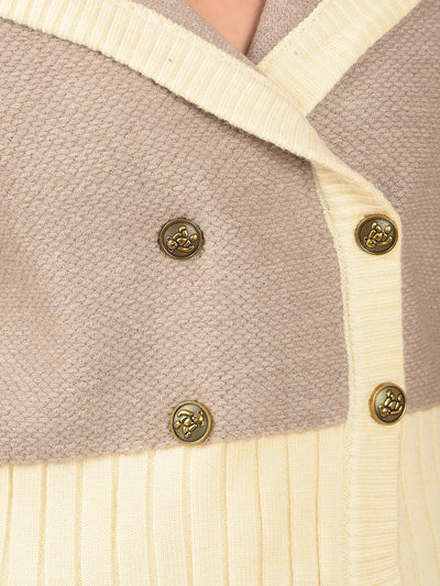 Brown Jacquard 100% Acrylic V-Neck Cardigan-Women Cardigans-Crimsoune Club