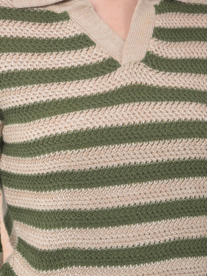 Olive Horizontal Stripes Sweater-Women Sweaters-Crimsoune Club