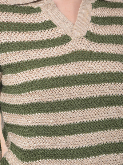 Olive Horizontal Stripes Sweater-Women Sweaters-Crimsoune Club
