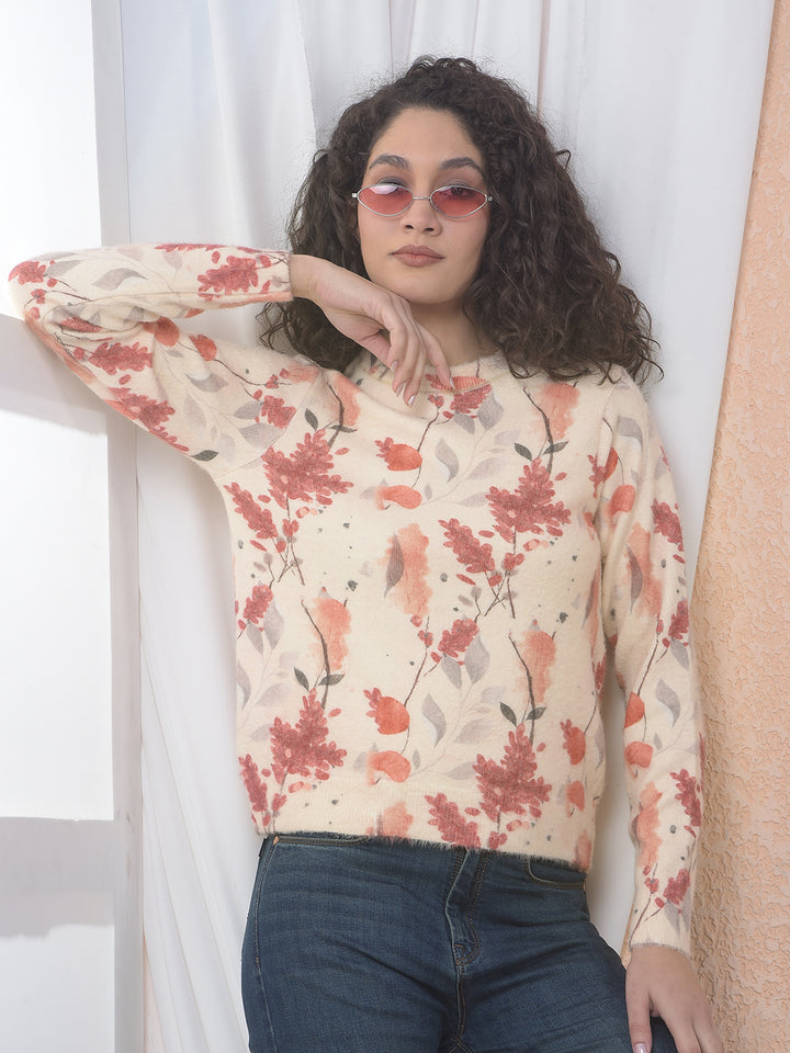Botanical Print Cozy Sweater-Women Sweaters-Crimsoune Club