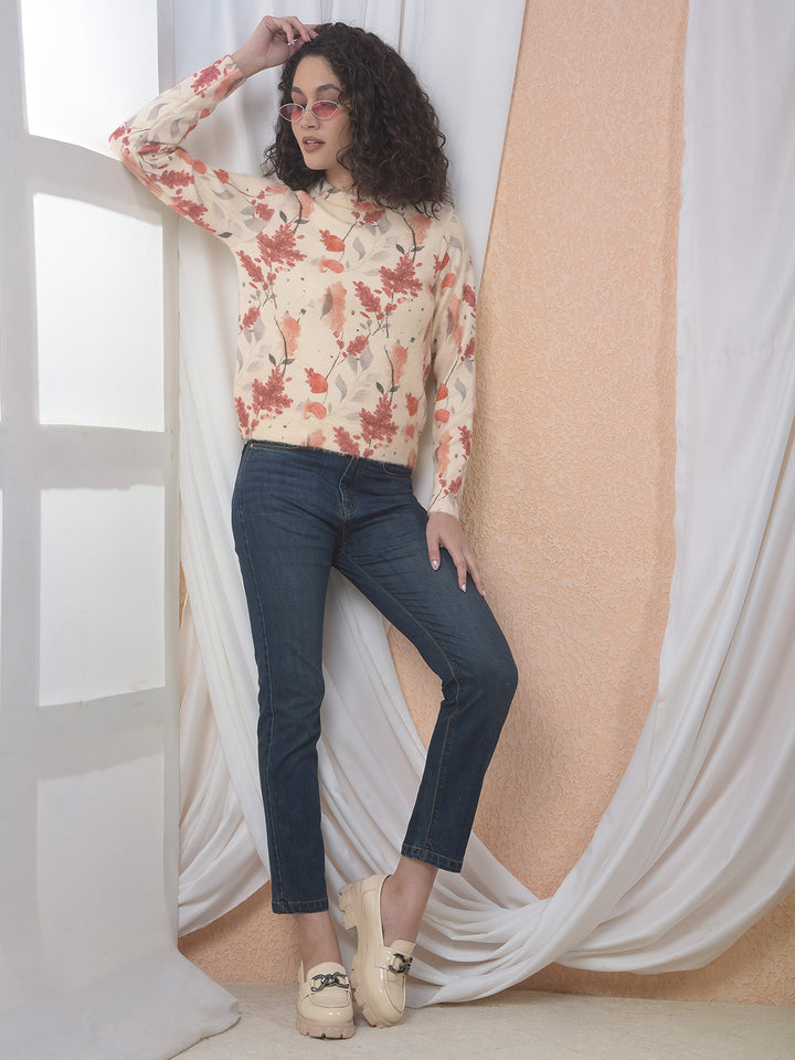 Botanical Print Cozy Sweater-Women Sweaters-Crimsoune Club