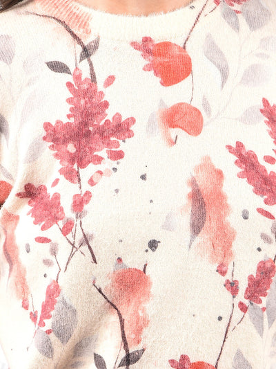 Botanical Print Cozy Sweater-Women Sweaters-Crimsoune Club