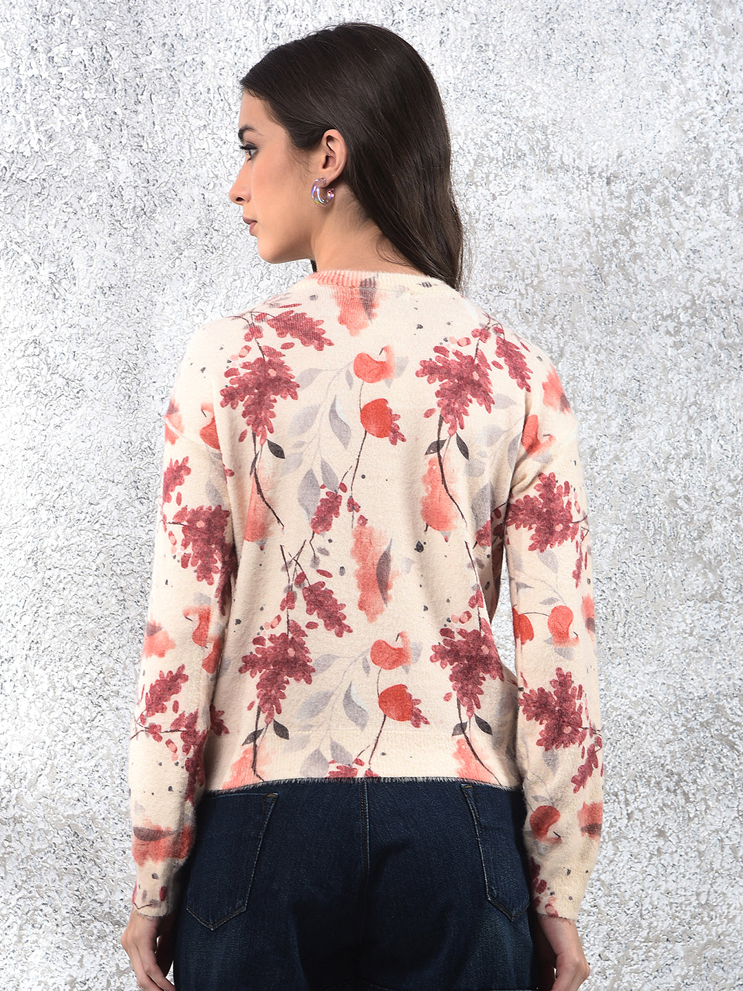 Botanical Print Cozy Sweater-Women Sweaters-Crimsoune Club