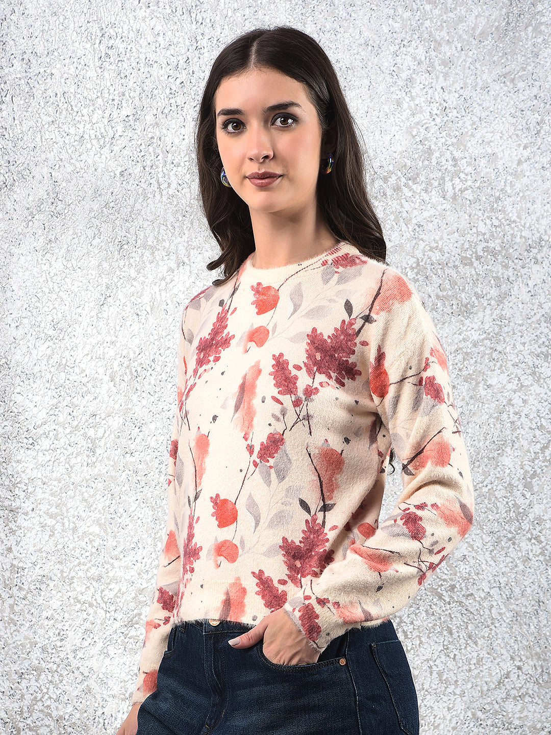 Botanical Print Cozy Sweater-Women Sweaters-Crimsoune Club