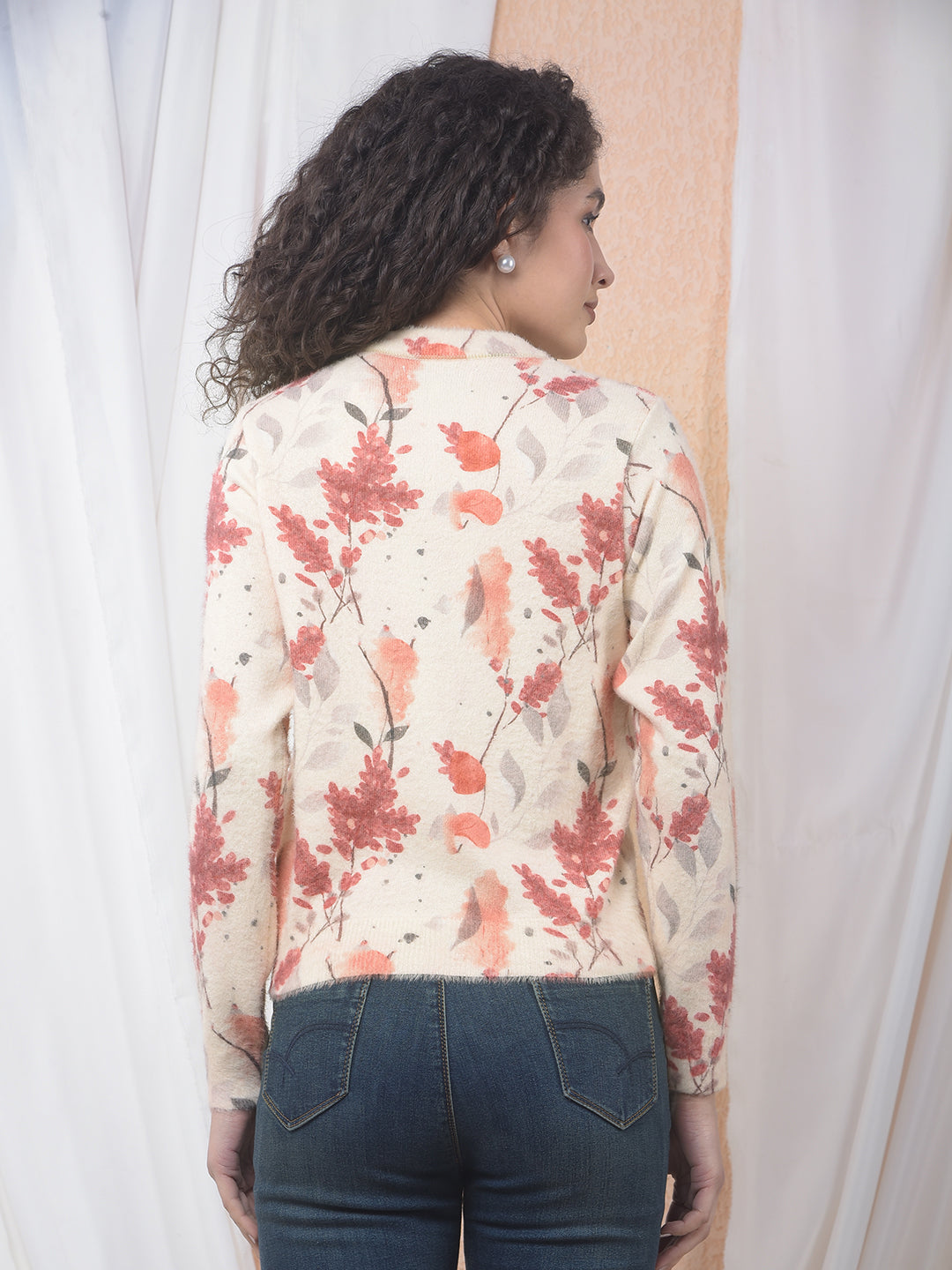 Botanical Print Cozy Sweater-Women Sweaters-Crimsoune Club