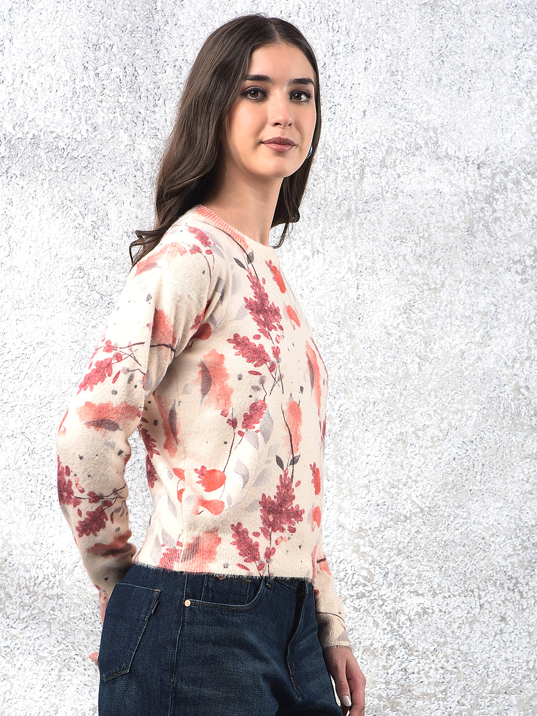 Botanical Print Cozy Sweater-Women Sweaters-Crimsoune Club