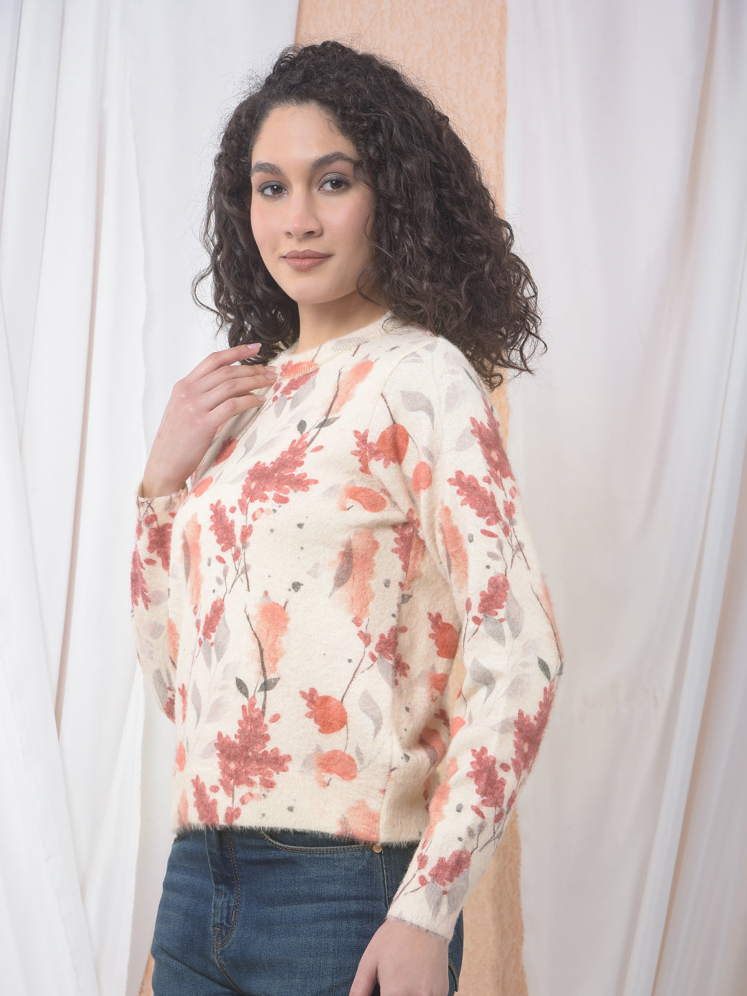 Botanical Print Cozy Sweater-Women Sweaters-Crimsoune Club