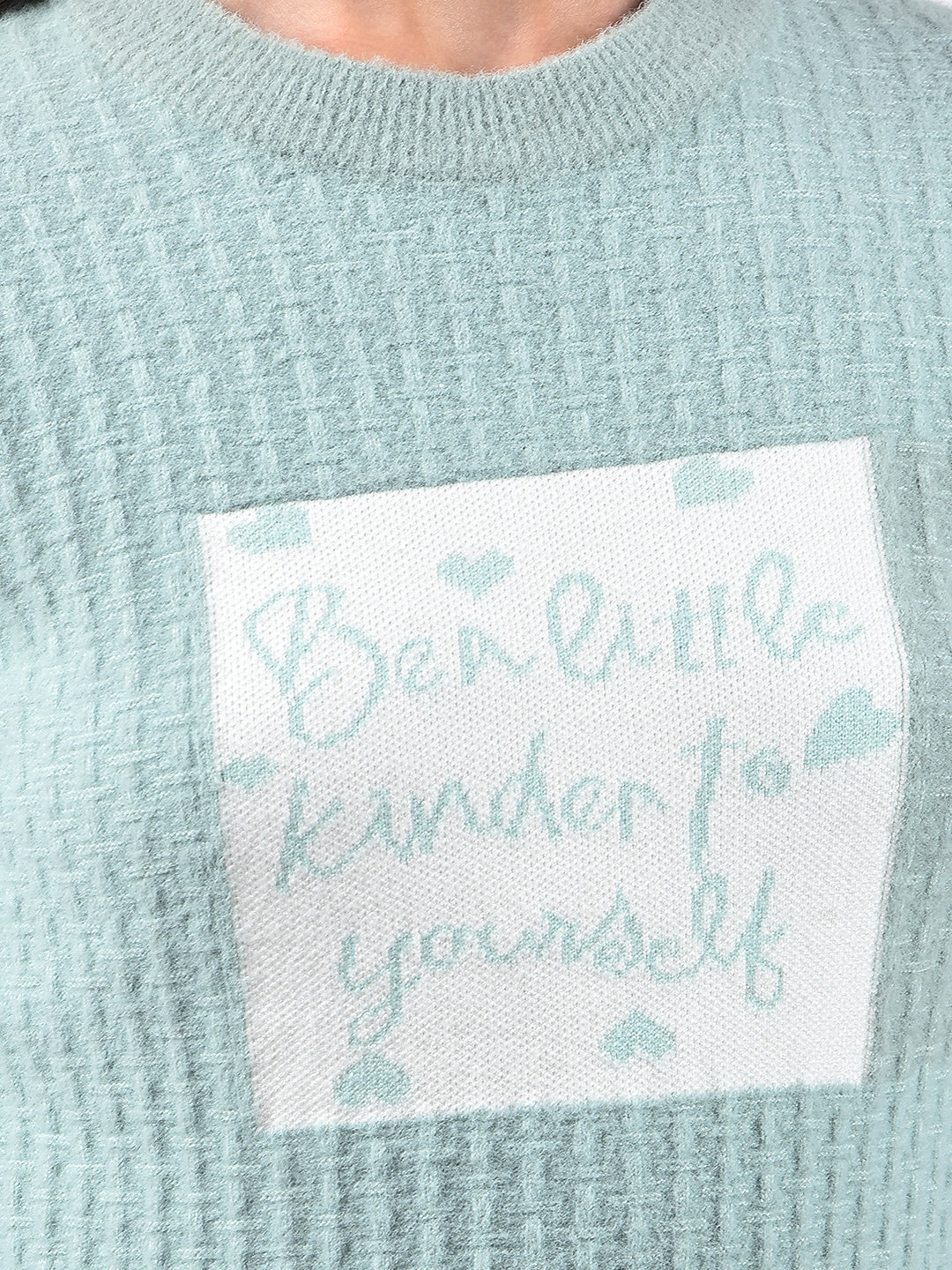 Green Typographic Print Sweater-Women Sweaters-Crimsoune Club