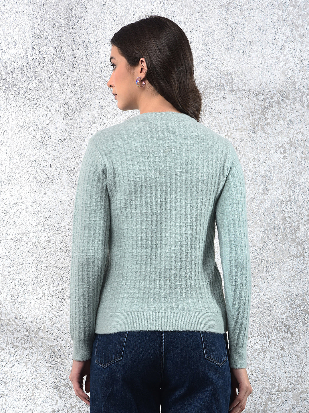 Green Typographic Print Sweater-Women Sweaters-Crimsoune Club