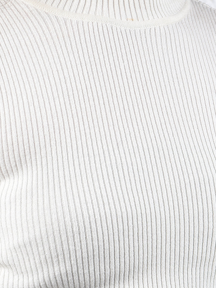Chic White High Neck Ribbed Sweater-Women Sweaters-Crimsoune Club