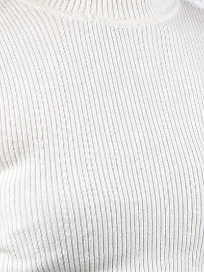 Chic White High Neck Ribbed Sweater-Women Sweaters-Crimsoune Club