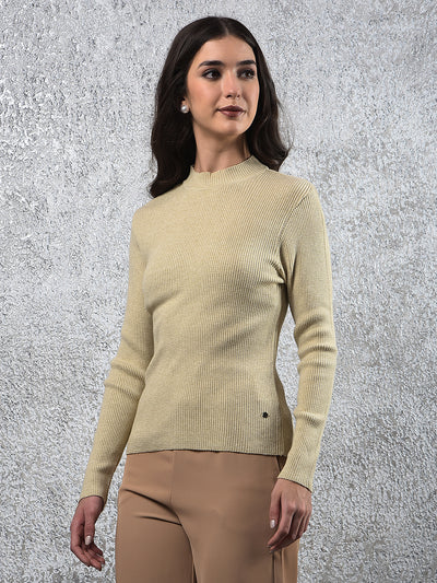 Neutral Ribbed Knit Sweater-Women Sweaters-Crimsoune Club