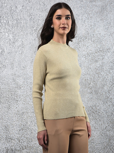 Neutral Ribbed Knit Sweater-Women Sweaters-Crimsoune Club
