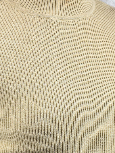 Neutral Ribbed Knit Sweater-Women Sweaters-Crimsoune Club
