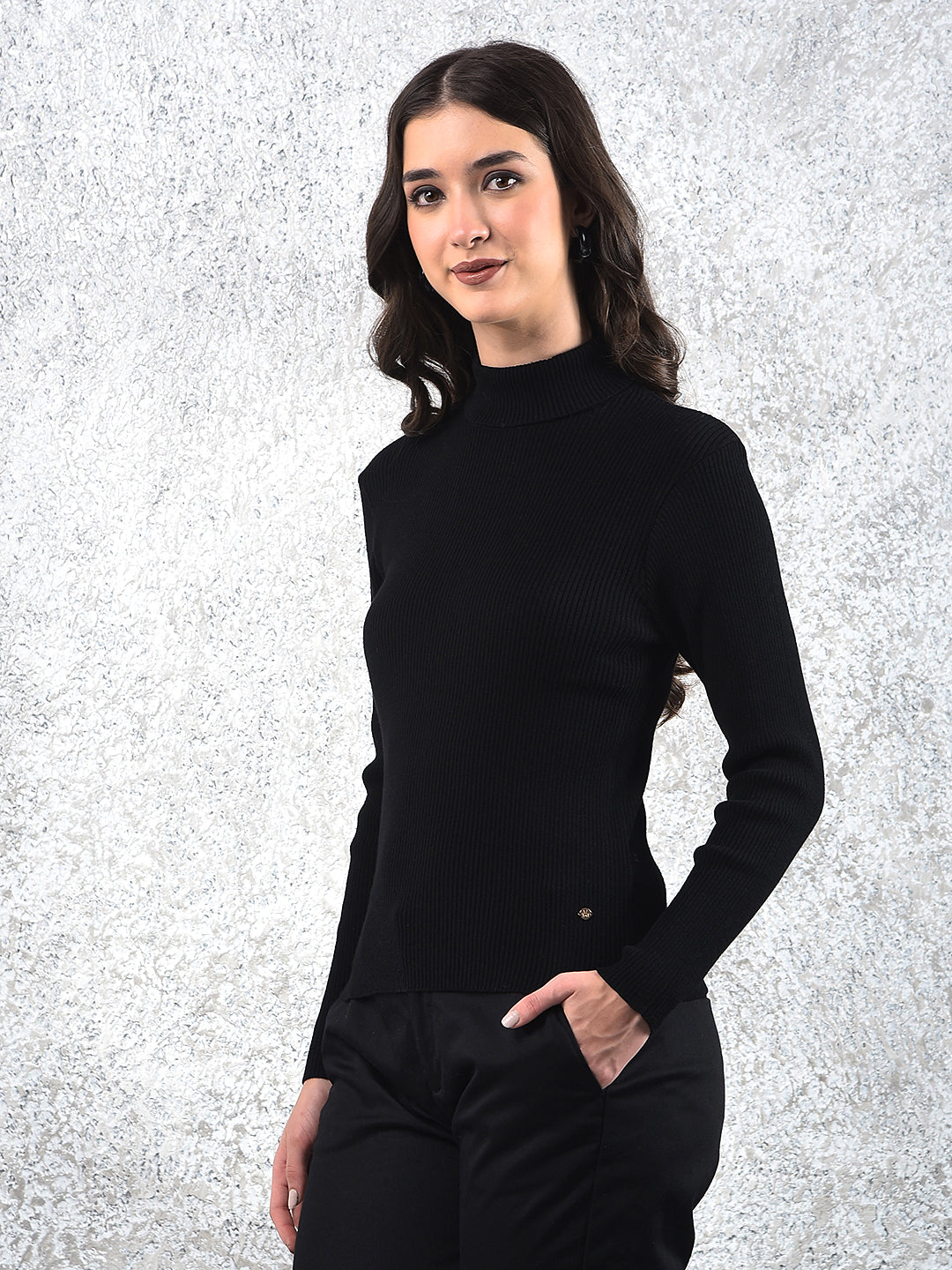 Classic Black Ribbed Sweater-Women Sweaters-Crimsoune Club