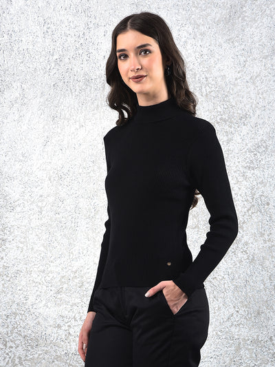Classic Black Ribbed Sweater-Women Sweaters-Crimsoune Club