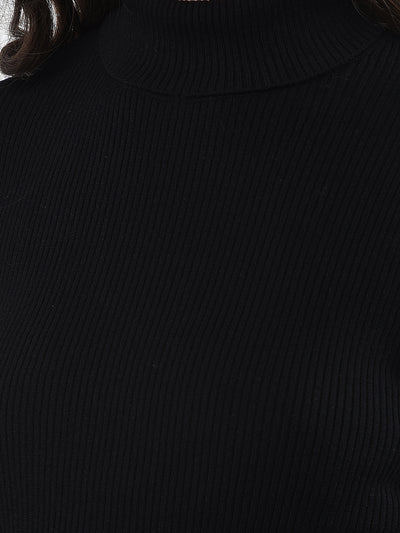 Classic Black Ribbed Sweater-Women Sweaters-Crimsoune Club