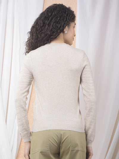 Sleek Textured Beige Sweater-Women Sweaters-Crimsoune Club