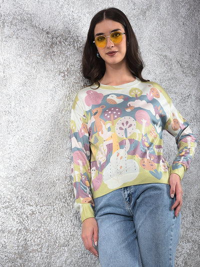 Multi-Color Graphic Print Sweater-Women Sweaters-Crimsoune Club