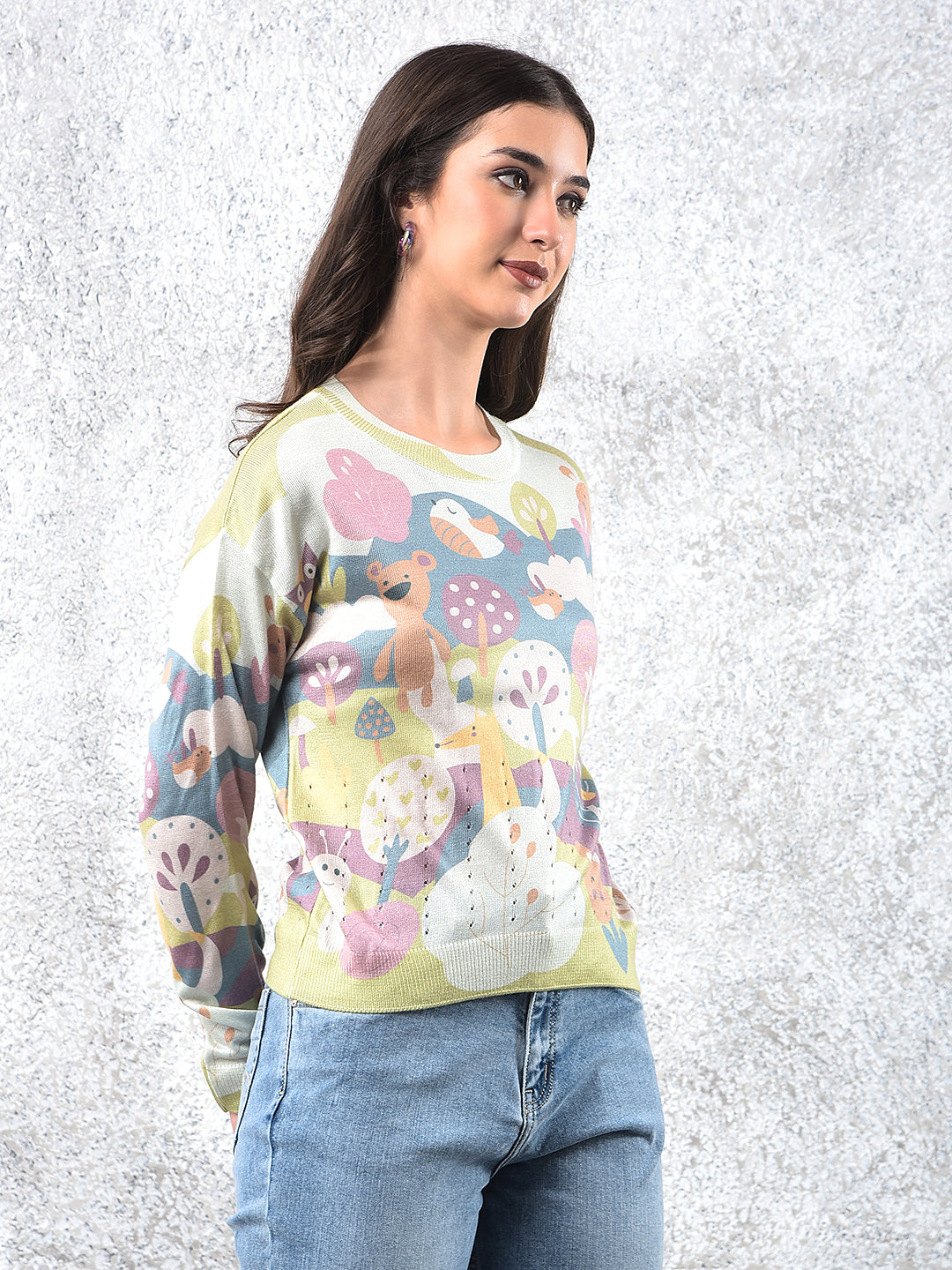 Multi-Color Graphic Print Sweater-Women Sweaters-Crimsoune Club