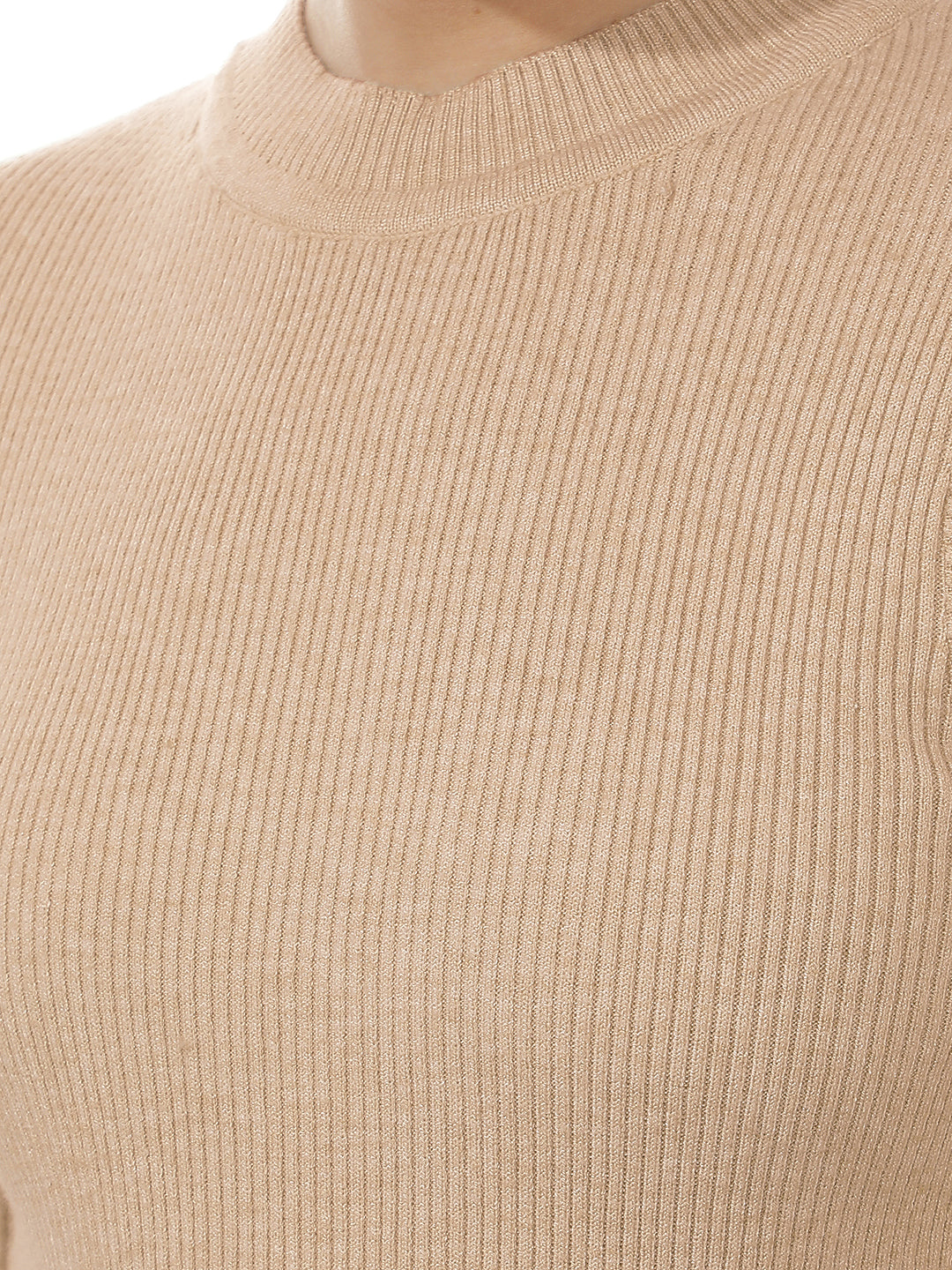 Beige Jacquard Mock Neck Sweater-Women Sweaters-Crimsoune Club