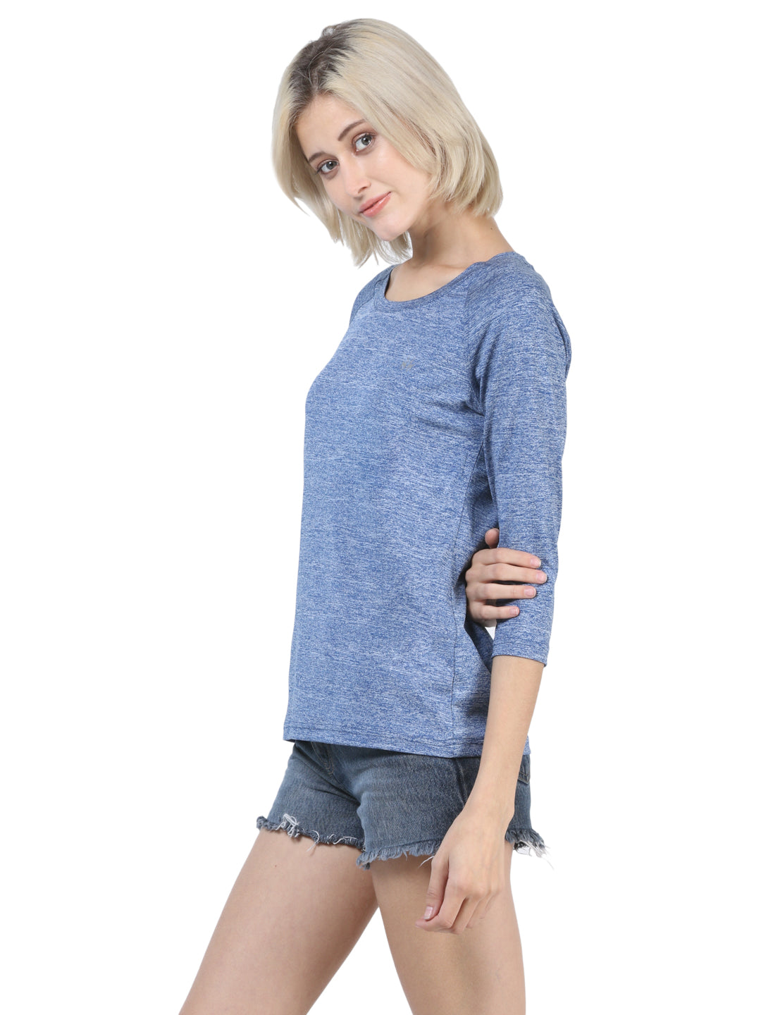 Blue Solid T-Shirt-Women T-Shirts-Crimsoune Club