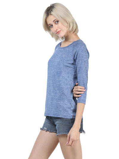 Blue Solid T-Shirt-Women T-Shirts-Crimsoune Club