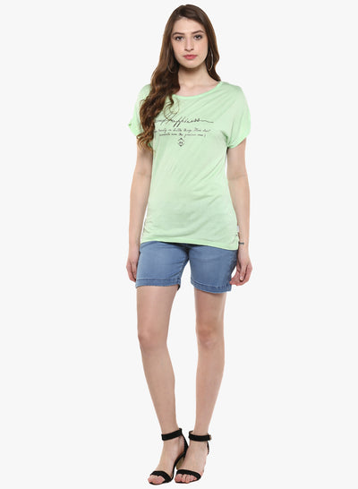 Green Printed Round Neck T-Shirt-Women T-Shirts-Crimsoune Club