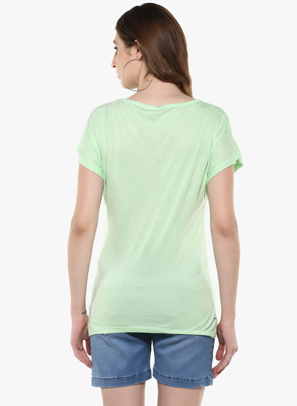 Green Printed Round Neck T-Shirt-Women T-Shirts-Crimsoune Club