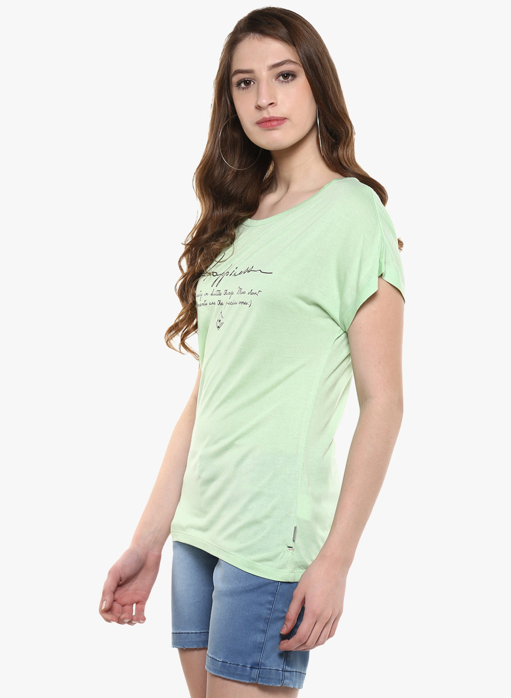 Green Printed Round Neck T-Shirt-Women T-Shirts-Crimsoune Club