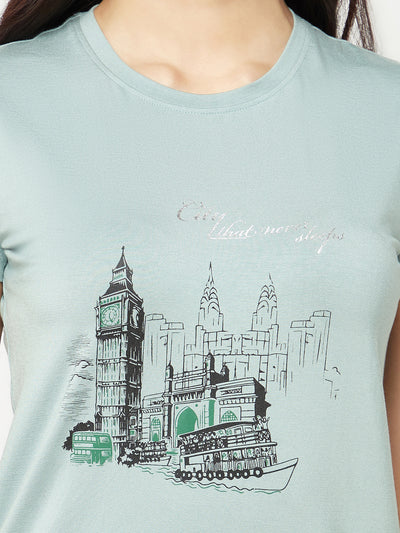 Green Graphic Print T-shirt-Women T-shirts-Crimsoune Club