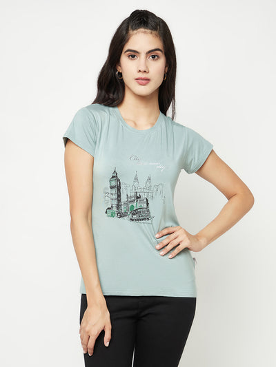 Green Graphic Print T-shirt-Women T-shirts-Crimsoune Club