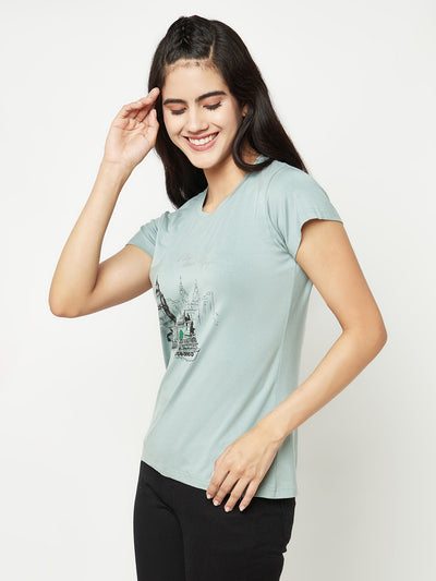 Green Graphic Print T-shirt-Women T-shirts-Crimsoune Club