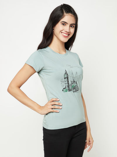 Green Graphic Print T-shirt-Women T-shirts-Crimsoune Club